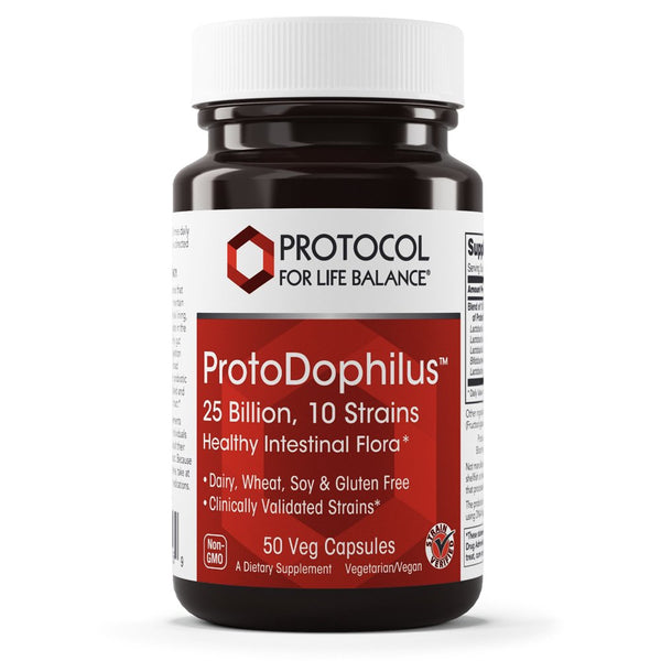 Protocol for Life Balance - Protodophilus - 25 Billion, 10 Strains - Healthy Intestinal Probiotic Flora to Support Digestive Function and Immune Health - 50 Veg Capsules