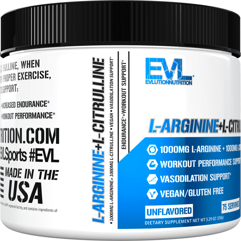 Evlution Nutrition L-Arginine + L-Citrulline - Endurance + Workout Performance Supplement - 500Mg Complex - Vasodilation + Nitric Oxide Support - Vegan + Gluten Free Capsules - 60 Servings