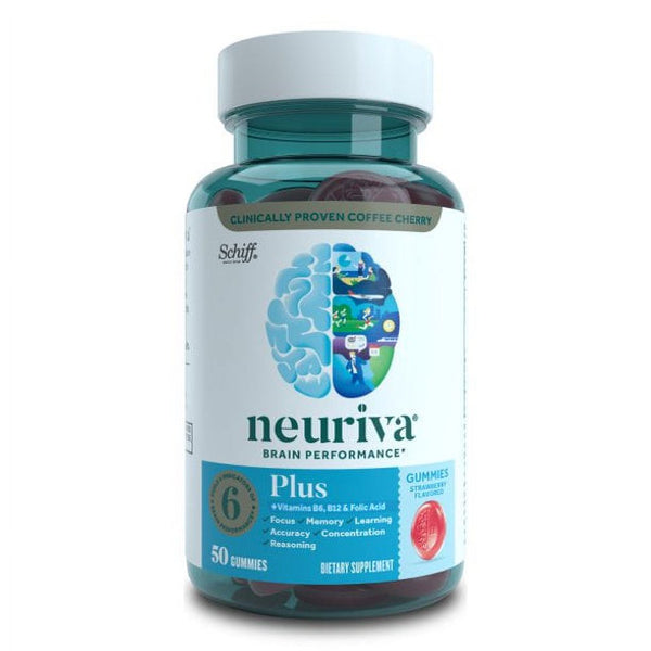Neuriva plus Brain Health Support Strawberry Gummies (50 Count), Brain Support with Phosphatidylserine, Vitamin B6 & Decaffeinated, Clinically Tested Coffee Cherry, 3 Pack