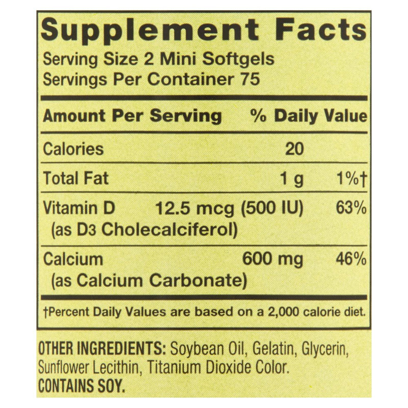 Spring Valley Calcium plus Vitamin D3, Dietary Supplement, 150 Mini Softgels