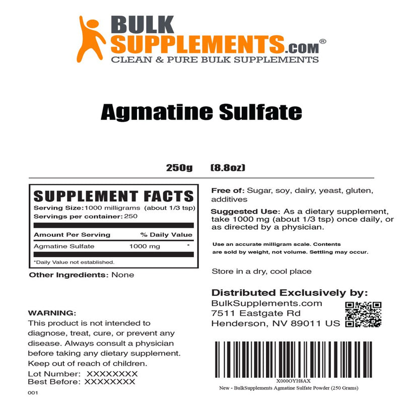 Bulksupplements.Com Agmatine Sulfate Powder, 1000Mg - Nitric Oxide Supplement (250 Grams)