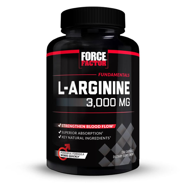 Force Factor L-Arginine Nitric Oxide Supplement with Bioperine to Help Build Muscle and Support Stronger Blood Flow, Circulation, Nutrient Delivery, and Pumps, L-Arginine 3000Mg, 3G, 150 Capsules