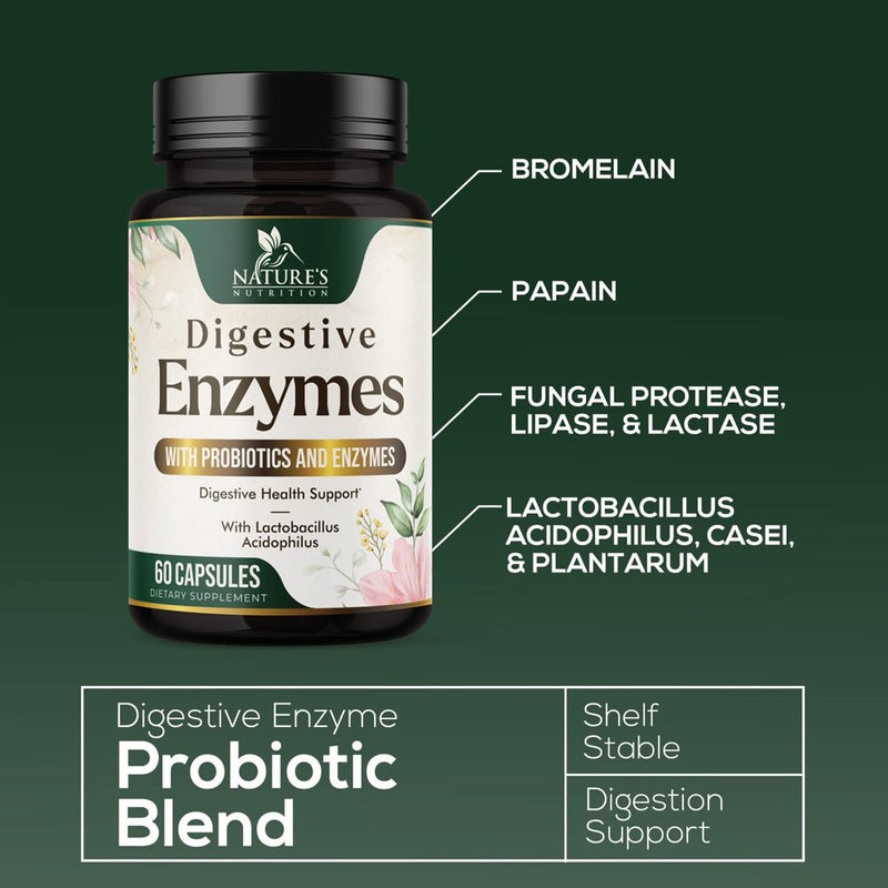 Digestive Enzymes with Probiotics and Bromelain - Extra Strength Digestive Enzyme Health Supplement for Women and Men - Supports Digestion, Gas, Bloating, and Gut Health, Non-Gmo - 60 Capsules