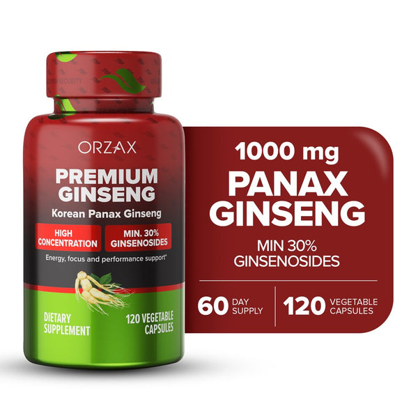 ORZAX Ginseng, 30% Ginsenosides, 1000 Mg Premium 120 Vegetable Capsules