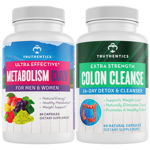 Truthentics Metabolism Booster for Weight Loss plus Colon Cleanse Bundle - Boost Energy & Metabolism, Appetite Control, Flush Toxins - 60 Capsules Each