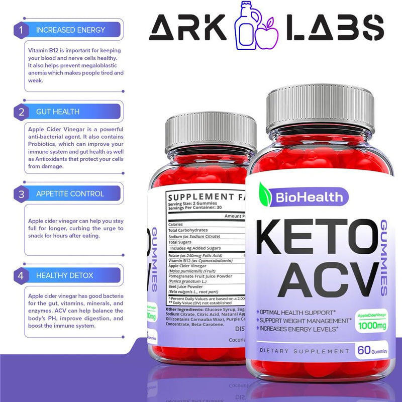 (1 Pack) Biohealth Keto ACV Gummies - Apple Cider Vinegar Supplement for Weight Loss - Energy & Focus Boosting Dietary Supplements for Weight Management & Metabolism - Fat Burn - 60 Gummies