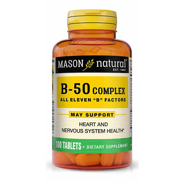 Mason Natural Vitamin B 50 Complex All Eleven "B" Factors - Supports Heart and Nervous System Health, Essential Nutrient Supplement, 100 Tablets