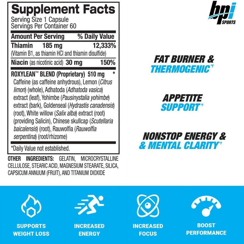 BPI Sports Roxylean Extreme Fat Burner & Weight Loss Supplement, 60Count