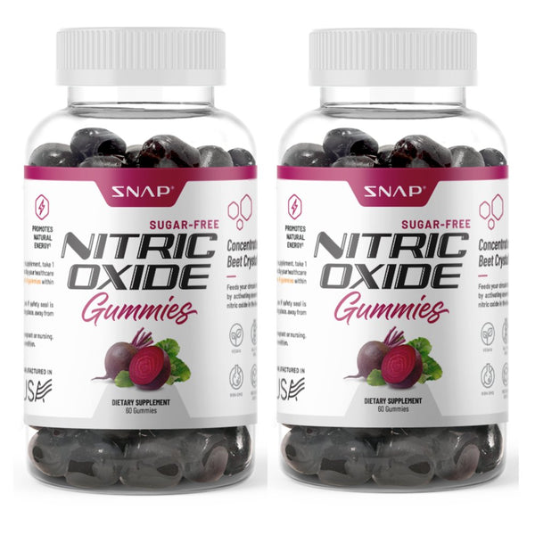 Snap Supplements Nitric Oxide Gummies, Beet Root Gummy Supplement, Natural Energy Boost, Sugar-Free, 60 Count, 2-Pack