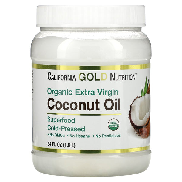 Organic Extra Virgin Coconut Oil by California Gold Nutrition - Use as Cooking Oil or Butter Substitute - Use Externally on Hair & Skin - Vegan Friendly - Gluten Free, Non-Gmo - 54 Fl Oz (1.6 L)