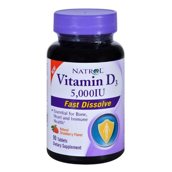 Natrol Vitamin D3 Fast Dissolve Bone and Joint Health Strawberry 5000 IU Tablets, 90 Ea