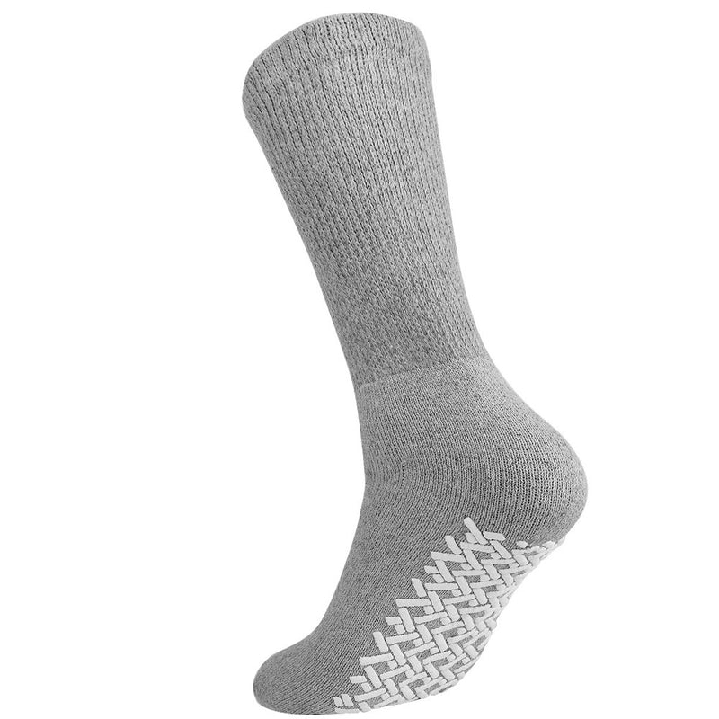 Men Women anti Slip Grip Non Skid Crew Cotton Diabetic Socks for Home Hospital 6-Pack Gray 10-13