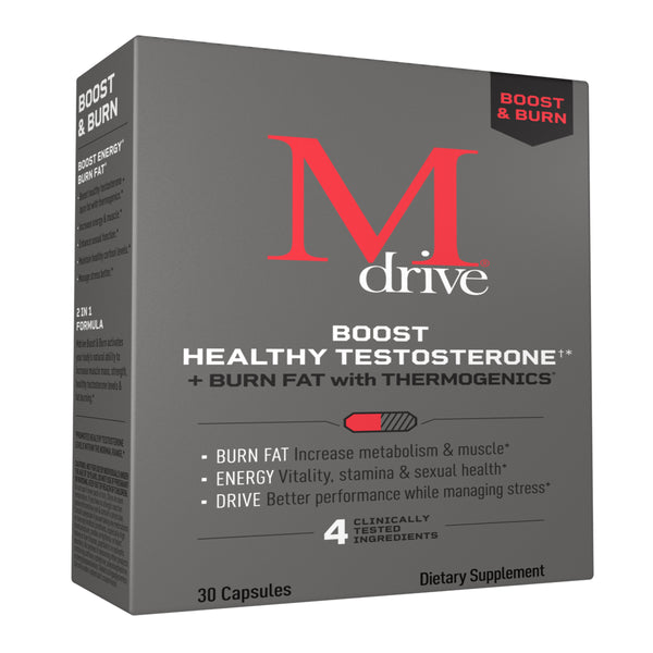 Mdrive Boost & Burn Testosterone Booster and Fat Burner for Men, Natural Energy, Burn Fat, Stress Relief, 30 Capsules