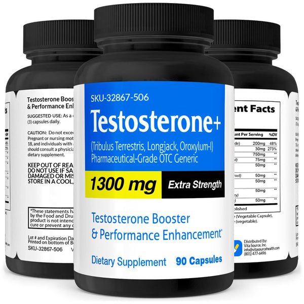 Testosterone Pharmaceutical Grade OTC Testosterone Booster for Men, 90 Pills, Vitasource
