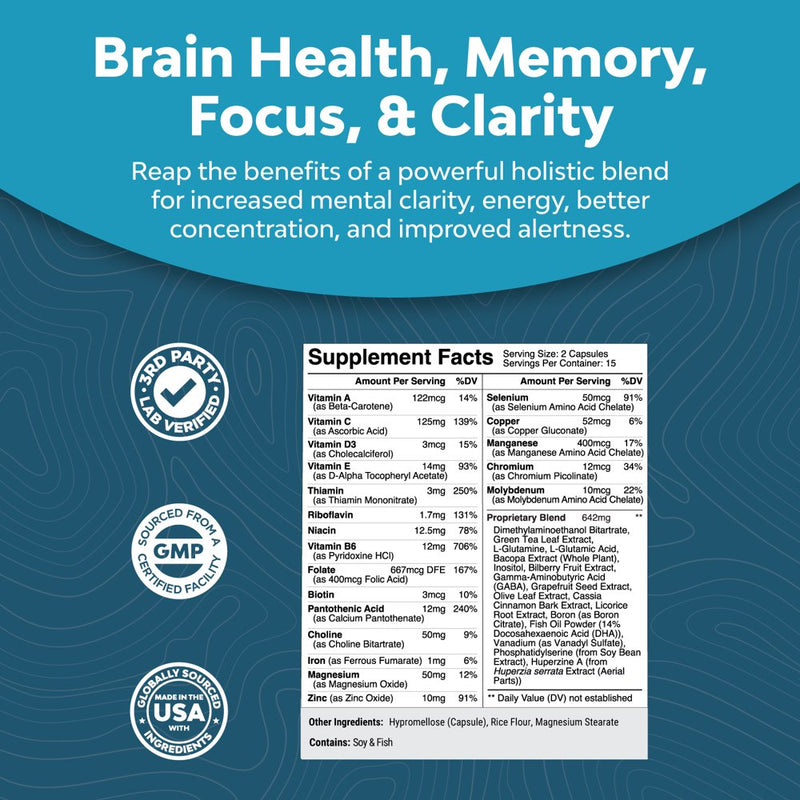 Better Memory and Focus Supplement for Adults - Advanced Memory Supplement for Brain Health Faster Recall and Mental Focus with Phosphatidylserine - Brain Supplement for Memory and Focus - 30 Capsules
