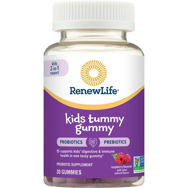 Renew Life Kids Tummy Gummy with Prebiotics and Probiotics, Unisex, Raspberry, 30 Gummies