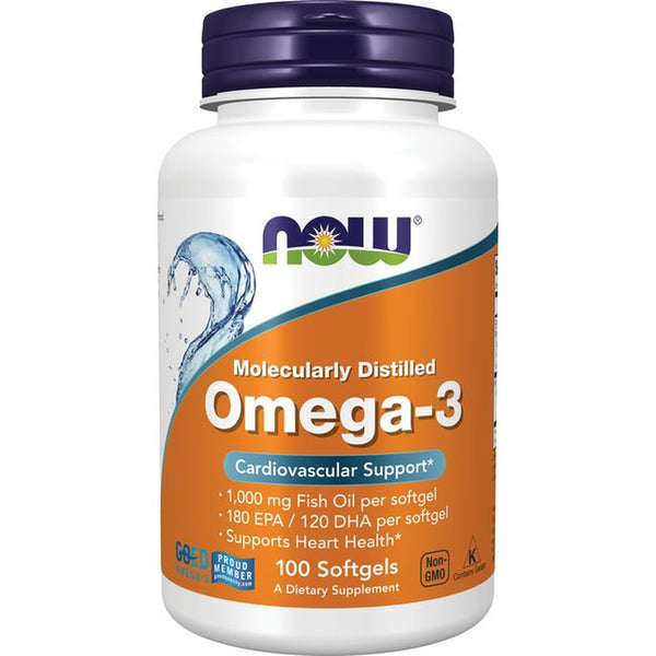 NOW Supplements, Omega-3 180 EPA / 120 DHA, Molecularly Distilled, Cardiovascular Support, 100 Softgels