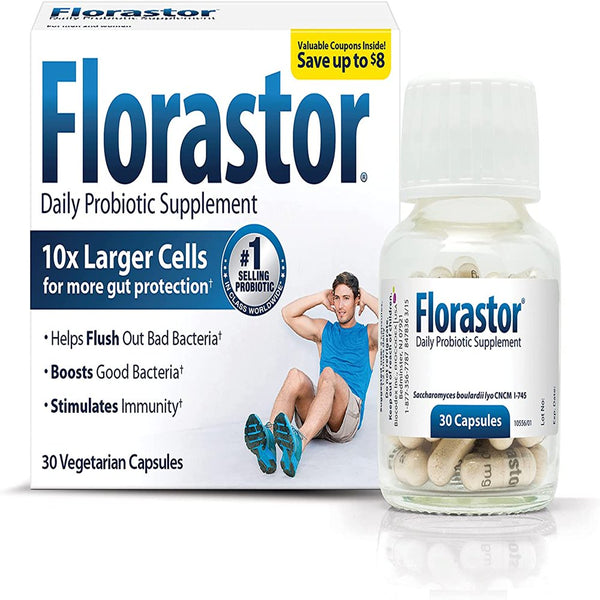 Florastor Daily Probiotic Supplement for Women and Men, Proven to Support Digestive Health, Saccharomyces Boulardii CNCM I-745 (30 Capsules)