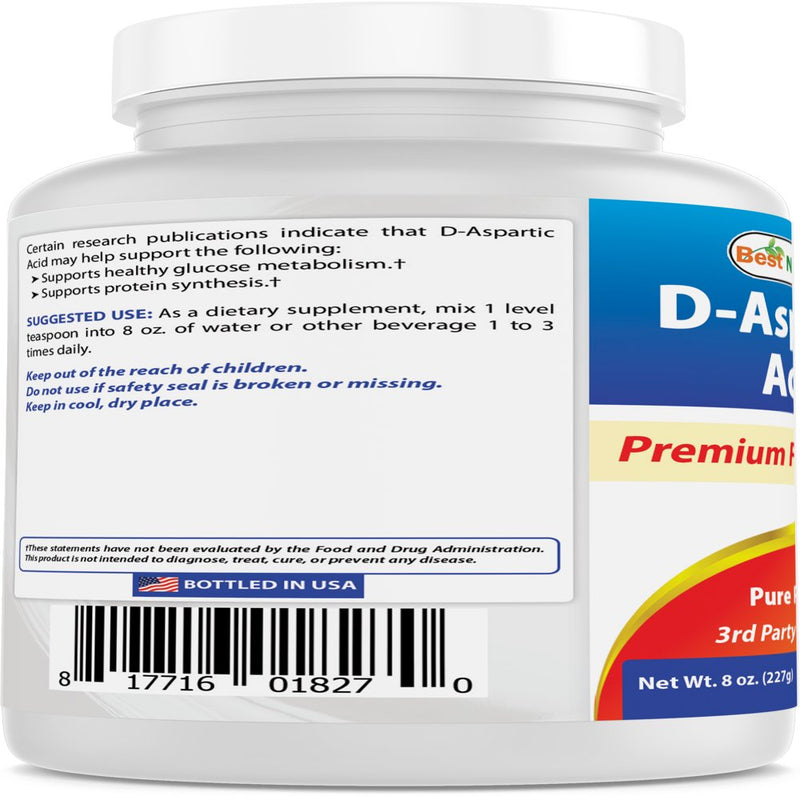 2 Pack Best Naturals D-Aspartic Acid Pure 8 Oz Powder | Testosterone Booster