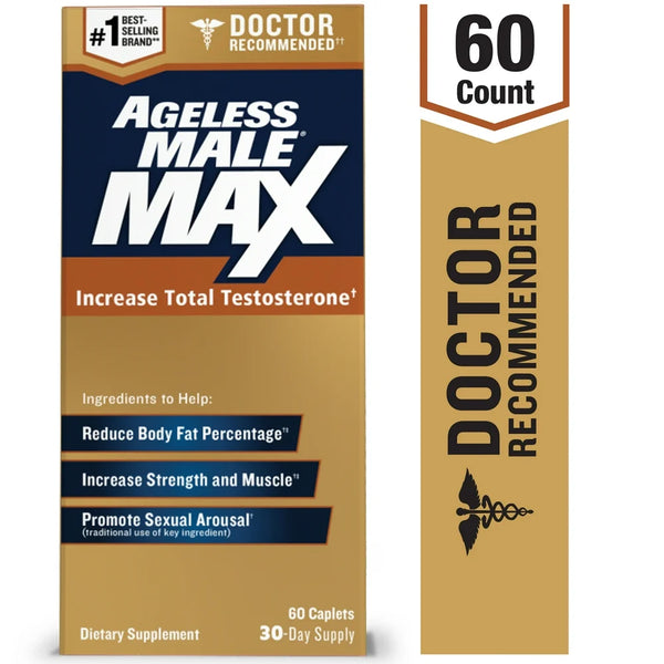 Ageless Male Max Total Testosterone Booster Capsules for Men with Ashwagandha, 60 Count