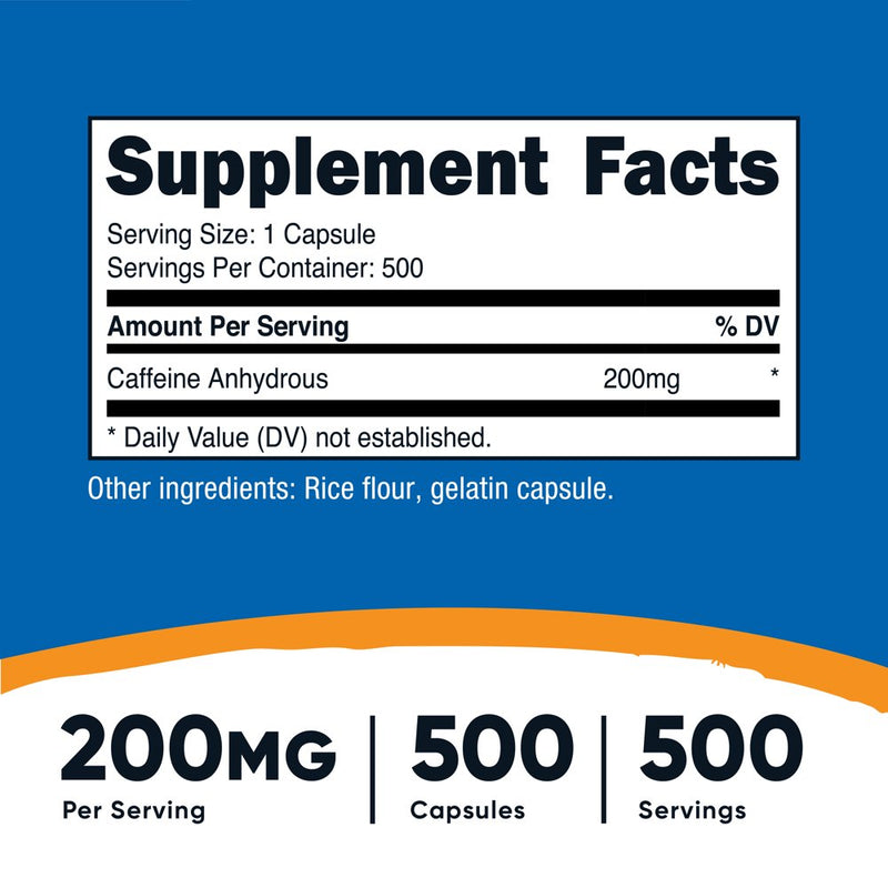 Nutricost Caffeine 500 Capsules, 200Mg per Capsule - Gluten Free & Non-Gmo Supplement