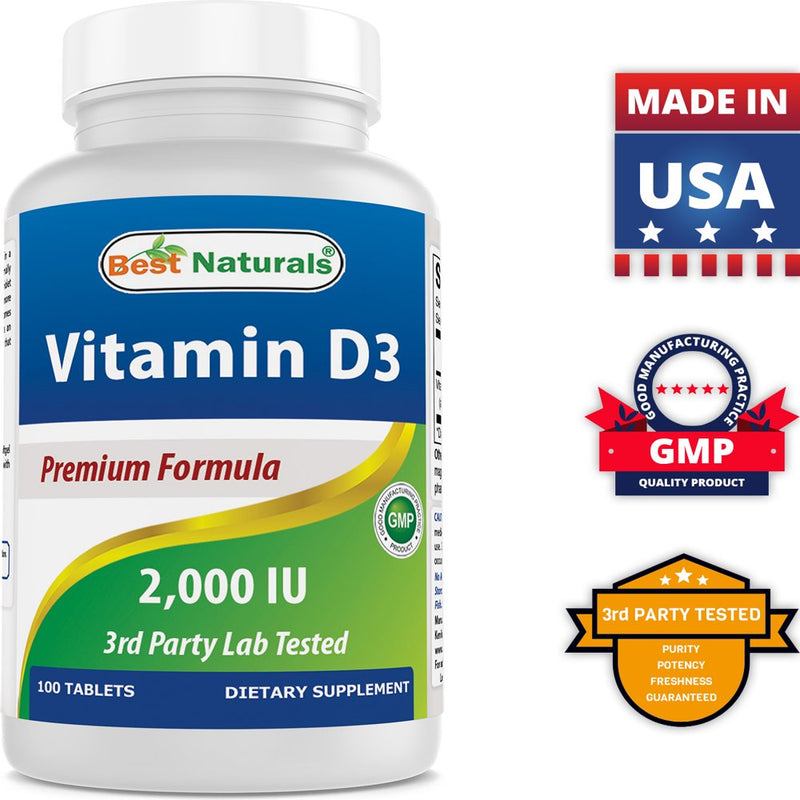 2 Pack Best Naturals Vitamin D3 Supplement 50 Mcg (2,000 IU) 100 Tablets | Support Immune Health, Strong Bones and Teeth, & Muscle Function