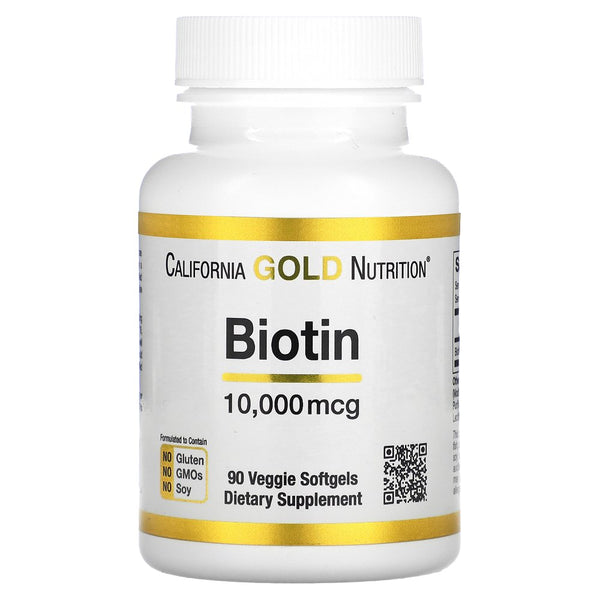 Biotin, 10,000 Mcg D-Biotin, for Healthy Hair, Nails & Skin, Non GMO, Suitable for Vegetarians, Gluten Free, 90 Veggie Softgels