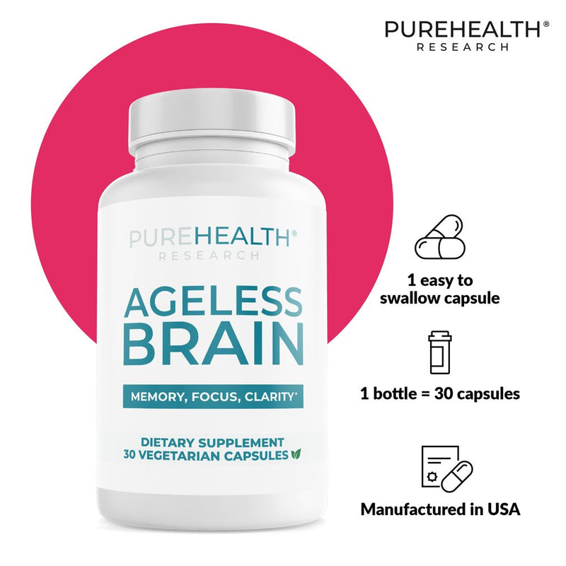 Ageless Brain Memory Supplements for Adults, Nootropic Brain Supplement, Brain Health Supplements for Adults with Vitamin B6, Alpha GPC, Bacopa Monnieri by Purehealth Research