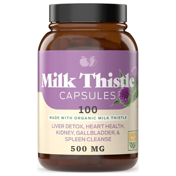 Organic Milk Thistle Capsules - 500 Mg Pure Seed Powder 100 Pills Liver Detox, Heart Health, Kidney, Spleen Cleanse