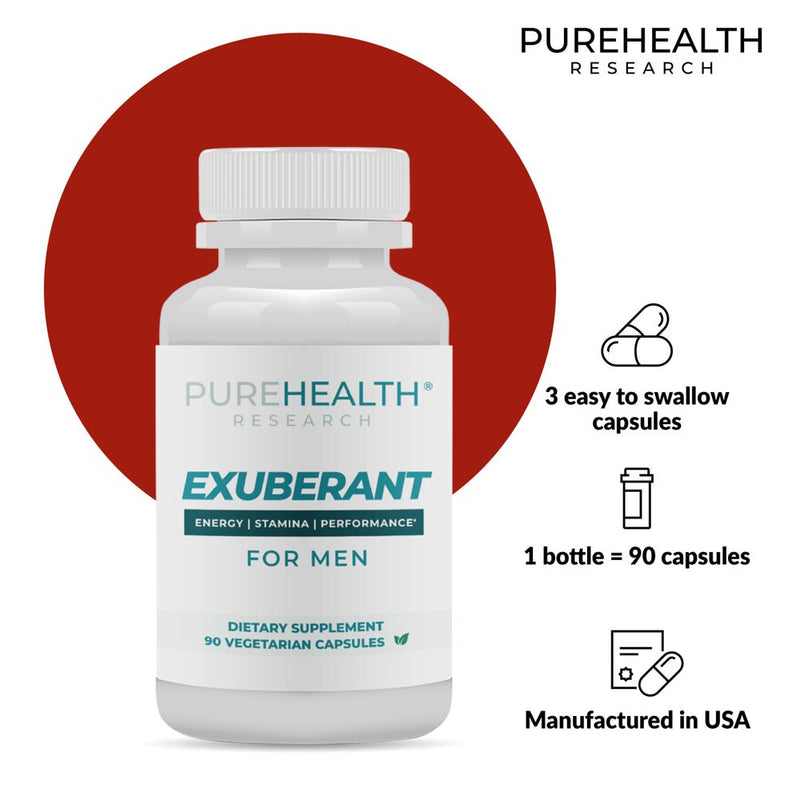 Exuberant Testosterone Booster for Men, Support Testo Level, Increase Energy, Promote Muscles, Bones and Mood by Purehealth Research