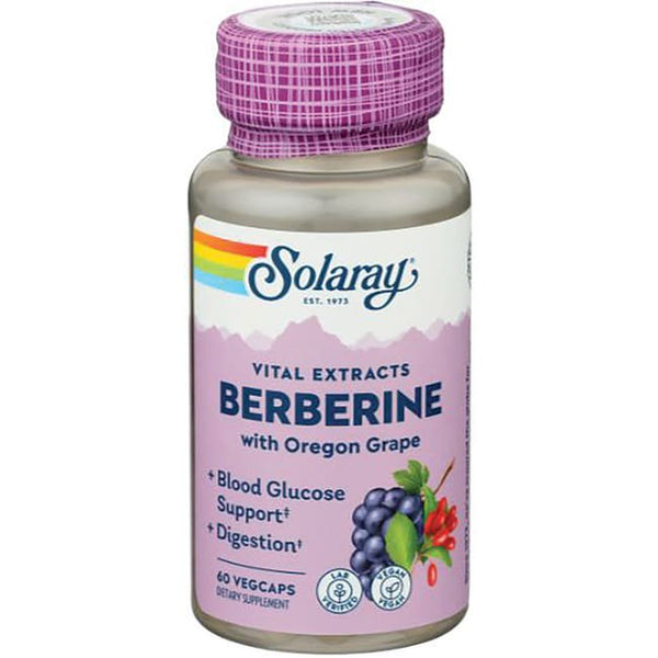 Solaray Berberine Extract with Oregon Grape, Healthy Blood Glucose & Digestion Support, AMPK Activator, 60 Vegcaps