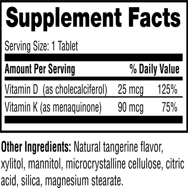 Twinlab D3 + K2 Dots - Vitamin D3 & Vitamin K2 Supplement for Immune Support, Bone Health & Heart Health - Vitamin D 1000 IU + Vitamin K 90 Mcg for Bone Strength, Tangerine Flavor, 60 Tablets, 3-Pack