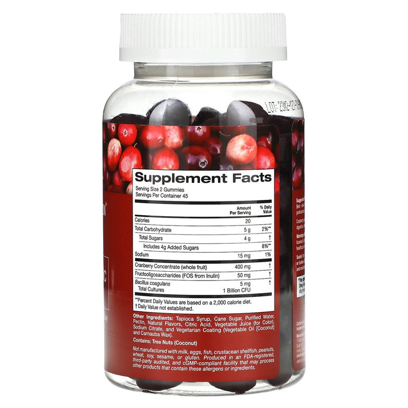 California Gold Nutrition Cranberry & Probiotic Gummies, Natural Cranberry Flavor, 90 Vegetarian Gummies