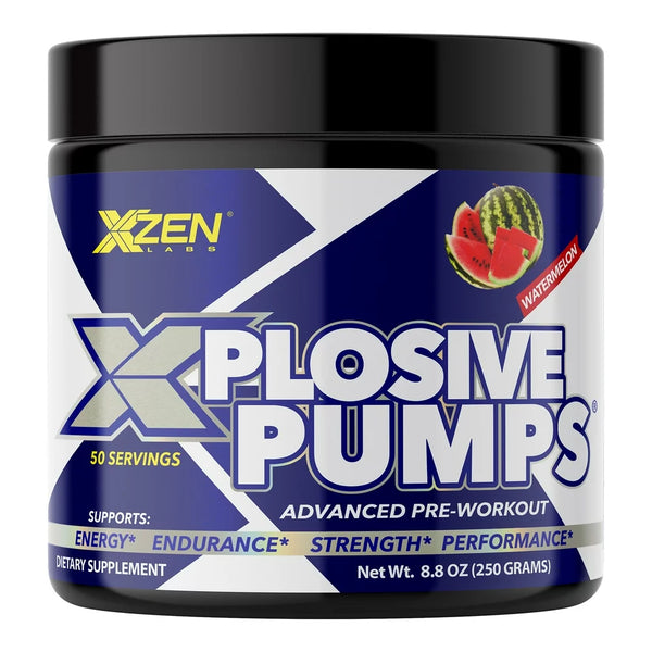 XZEN Xplosive Pumps Pre-Workout Supplement Powder for Energy & Endurance Nitric Oxide, Men, Blood Flow Watermelon 50 Servings