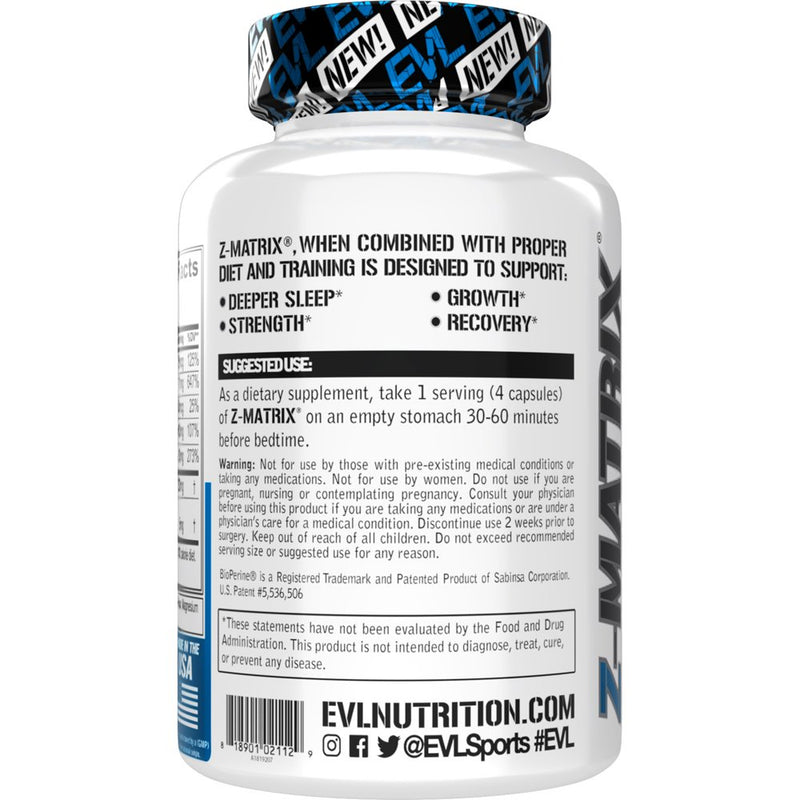Sleep Supplement - Evlution Nutrition Sleep Aid with Z-Matrix for Muscle Recovery - Sleeping Pills Mineral Complex with Zinc, Magnesium & L-Theanine - EVL Z-Matrix 240Ct Capsules