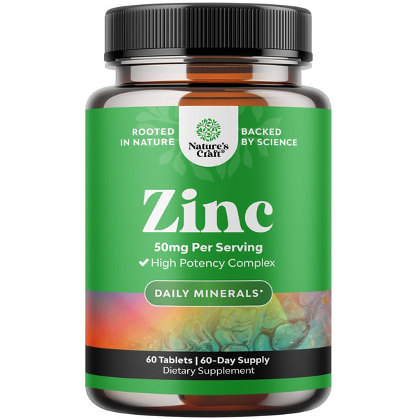Zinc Supplement 50Mg per Serving - Zinc Immune System Booster and Natural Zinc Supplement for Mood Boost Heart Health Brain Support with Hair Skin and Nails Vitamins - Zinc Immune Support Supplement