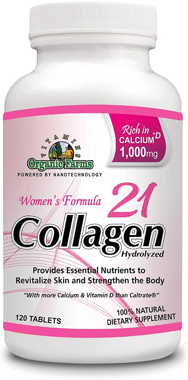 Collagen 21 Hydrolyzed, Collagen for Women - Joints, Strengthens Bones & Skin - Collagen Women´S Formula 100% Natural Highly Concentrated - Collagen Pills Rich in Calcium & Vitamin D, 120 Tablets