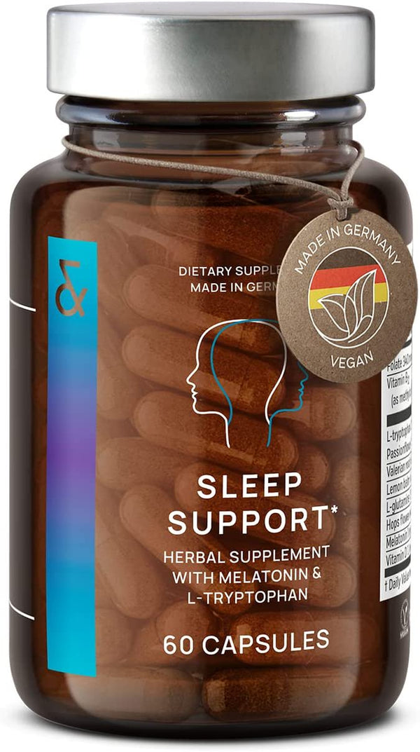 N°6 Natural Sleep Aid - Melatonin 1 Mg & L-Tryptophan - Sleep Vitamins with Passionflower, Valerian Root, Lemon Balm, Hops - Sleep Support Supplement - 60 Capsules - Insomnia Relief - Sleeping Pills