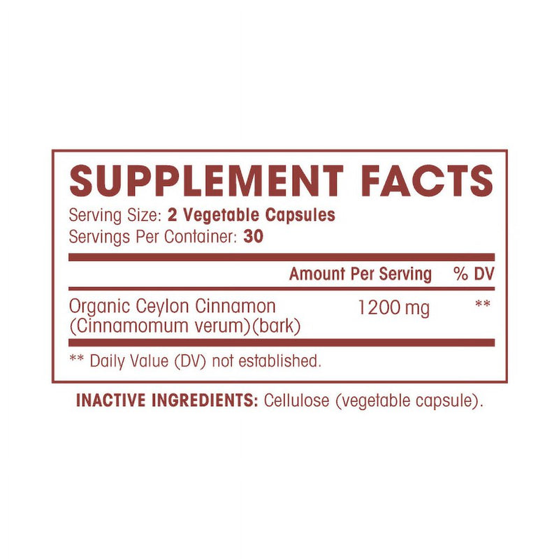 Organic Ceylon Cinnamon - 1200 Mg | Powerful Antioxidant Promotes Heart Health | Maintains Joint Health and Mobility | Non-Gmo | 60 Veg Capsules