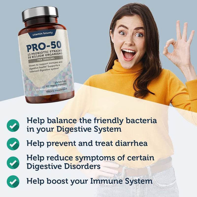 Vitamin Bounty Pro-50 Probiotic, Digestive and Immunity Support, 60 Count