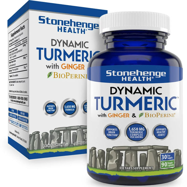 Stonehenge Health Dynamic Turmeric Curcumin Ginger Highest Potency Available. 1,650 Mg Turmeric with 95% Curcuminoids & Bioperine®. Supports Joint Health, 90 Vegetarian Capsules (1 Pack)