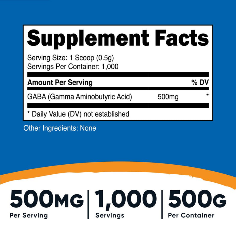 Nutricost Pure GABA 500G Supplement Powder (Gamma Aminobutyric Acid) (500 Grams/1.1 Pounds)