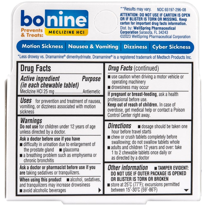 Bonine Chewable Motion-Sickness and Nasuea Relief Tablets, Raspberry, 8 Ct