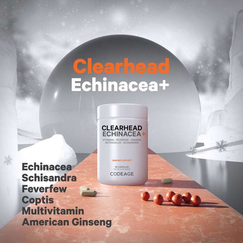 Codeage Clearhead, Echinacea, Zinc, Vitamins C & D, Garlic, All Seasons Vegan Cold Weather Supplement, 90 Ct