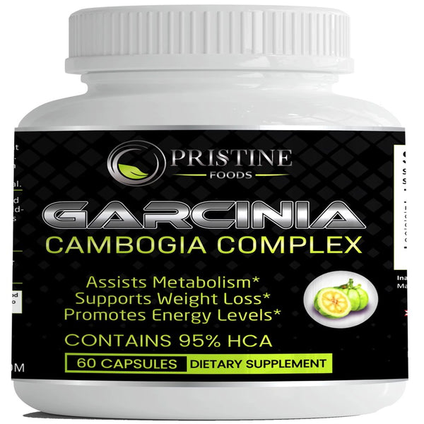 Pristine Foods Pure Garcinia Cambogia Complex 95% HCA Natural Weight Loss Pills, Appetite Suppressant, Non-Stimulant Diet Supplements for Men & Women - 60 Capsules.
