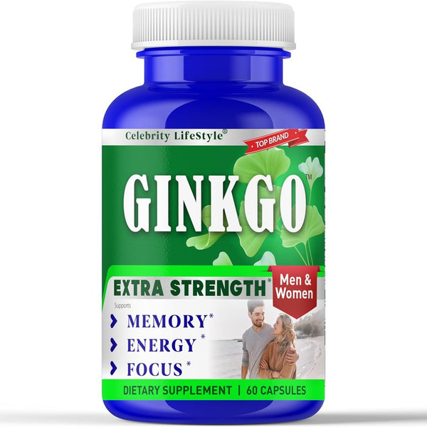 Ginkgo Biloba Brain Supplements for Memory and Focus, Nootropics Brain Support Supplement for Adults & Seniors, Ginkgo Biloba Brain Health Support, Energy Booster Focus Vitamins for Adults 60 Pills