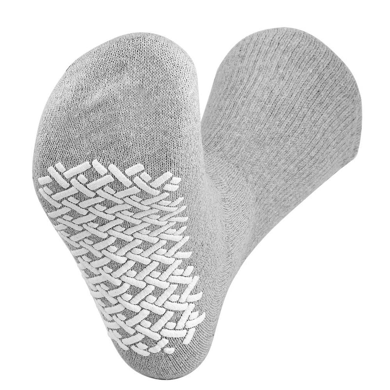Men Women anti Slip Grip Non Skid Crew Cotton Diabetic Socks for Home Hospital 6-Pack Gray 10-13