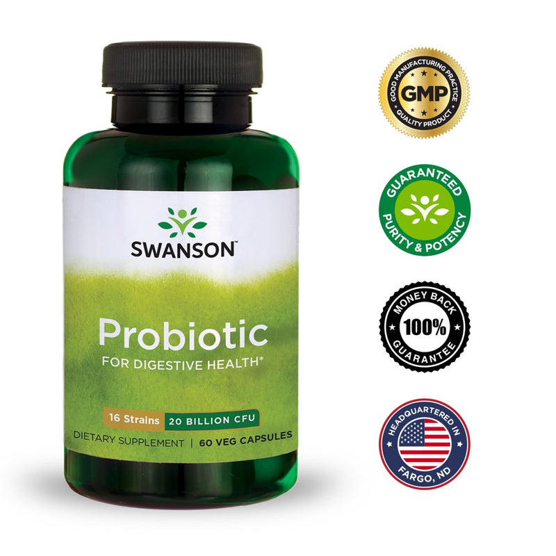 Swanson Probiotic for Digestive Health Vegetable Capsules, 20 Billion Cfu, 60 Count