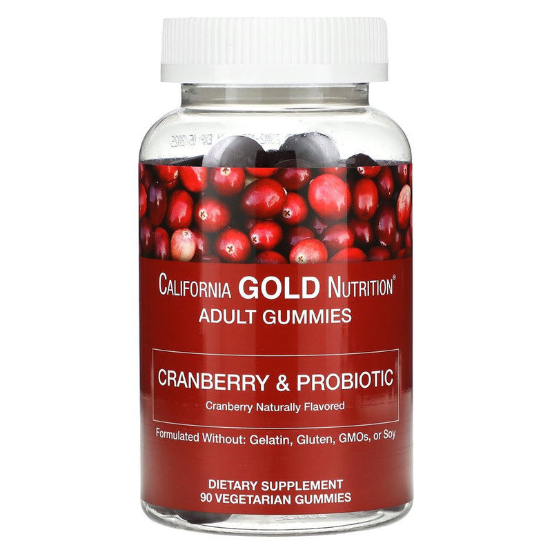 California Gold Nutrition Cranberry & Probiotic Gummies, Natural Cranberry Flavor, 90 Vegetarian Gummies