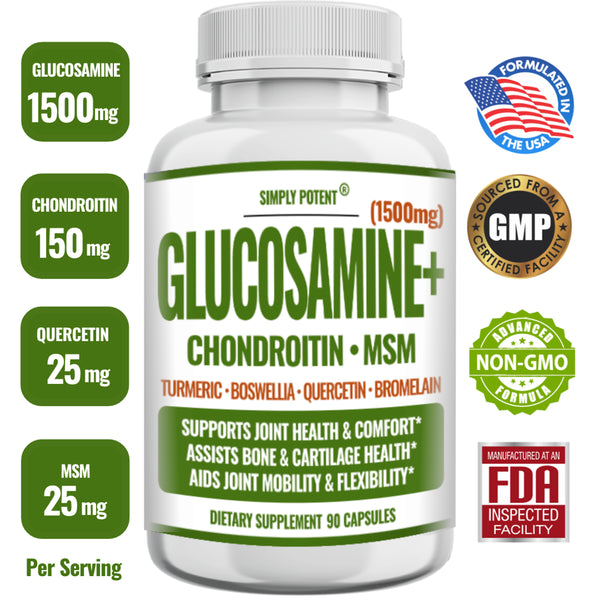 Glucosamine with Chondroitin, Turmeric, MSM & Boswellia, Supports Joint Health & Discomfort Relief, Assists Bone and Cartilage Health, Supplement for Back, Knees, Hands, 90 Capsules